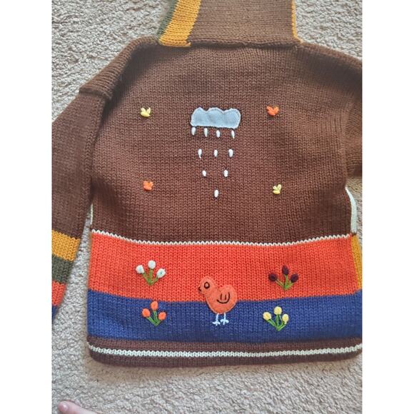 Sisandina Handicrafts Andes Appliques Embroidery Zip Knit Hoodie, Kids Size 4 - Picture 10 of 12